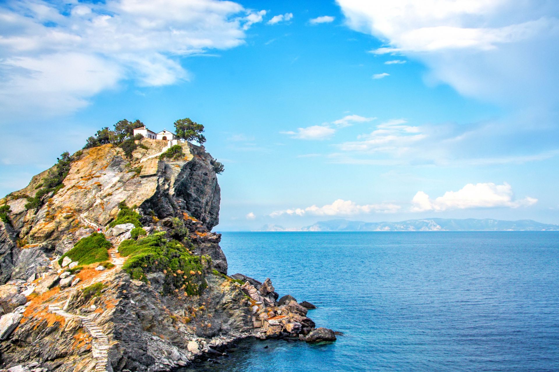 Agios Ioannis Kastri Church, famous for the scenes in Mamma Mia movie